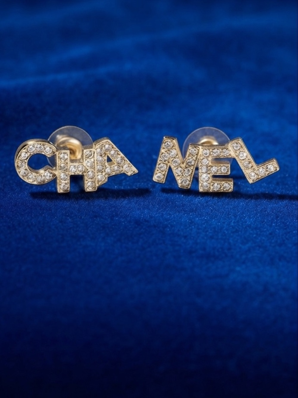 Gold Rhinestone/Crystal Lettered Stud Earrings